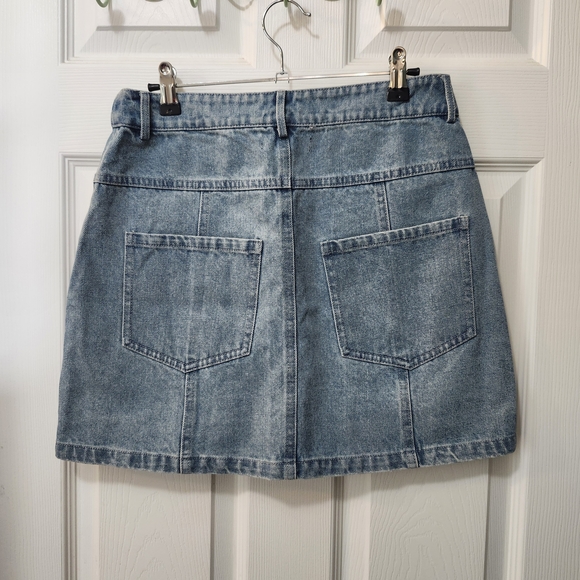 NWT Lulus High Waisted Medium Wash Button Up Denim Real Babe Mini Skirt Sz M - Picture 7 of 10